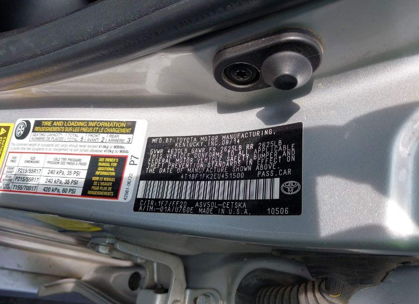 Photo 9 of 2014 Toyota Camry SE (VIN 4T1BF1FK2EU451500)