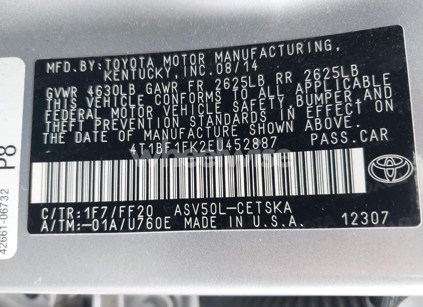 Photo 9 of 2014 Toyota Camry SE SPORT (VIN 4T1BF1FK2EU452887)