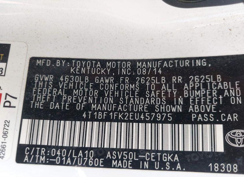 Photo 9 of 2014 Toyota Camry XLE (VIN 4T1BF1FK2EU457975)