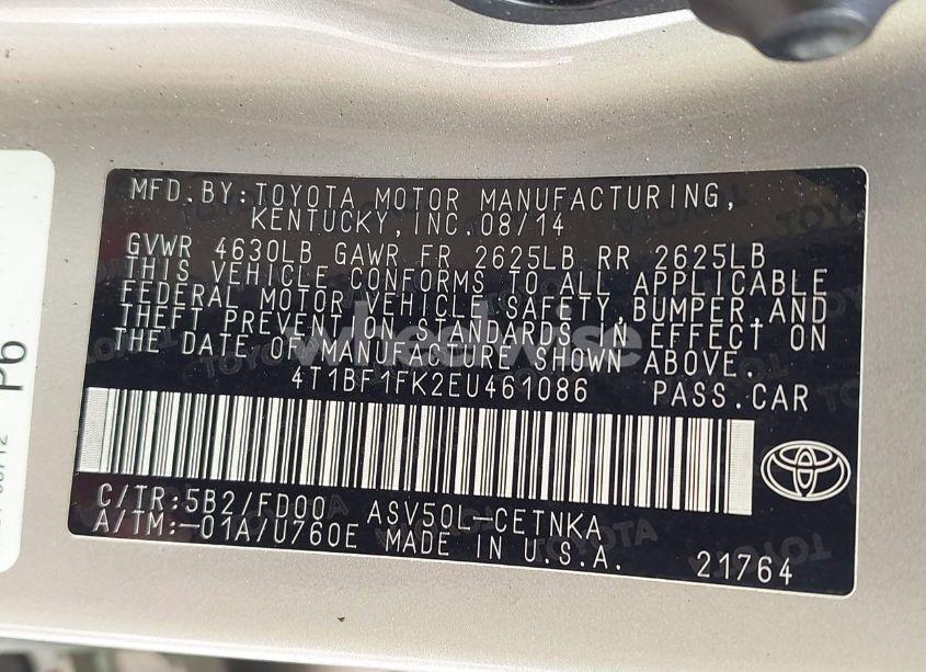 Photo 9 of 2014 Toyota Camry LE (VIN 4T1BF1FK2EU461086)