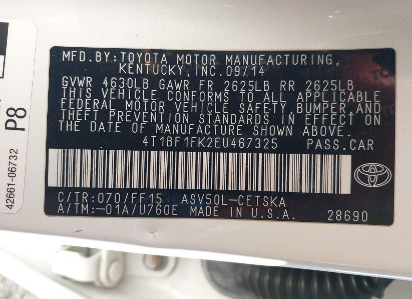 Photo 9 of 2014 Toyota Camry SE SPORT (VIN 4T1BF1FK2EU467325)