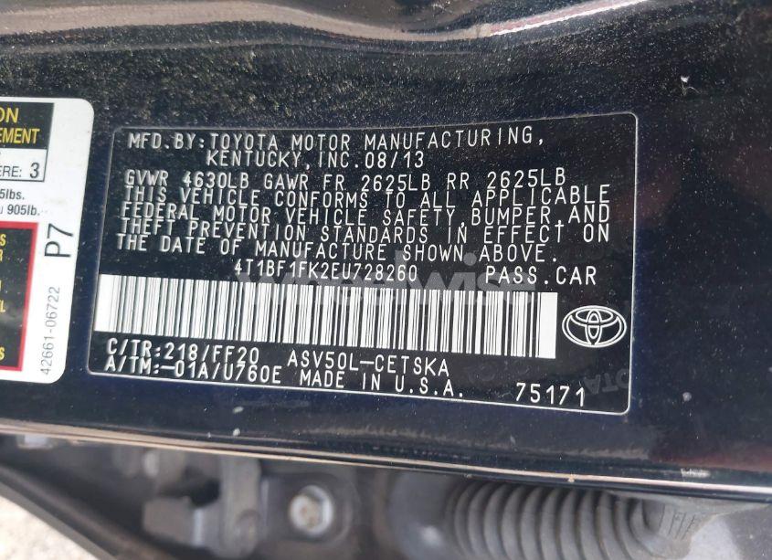 Photo 9 of 2014 Toyota Camry SE (VIN 4T1BF1FK2EU728260)