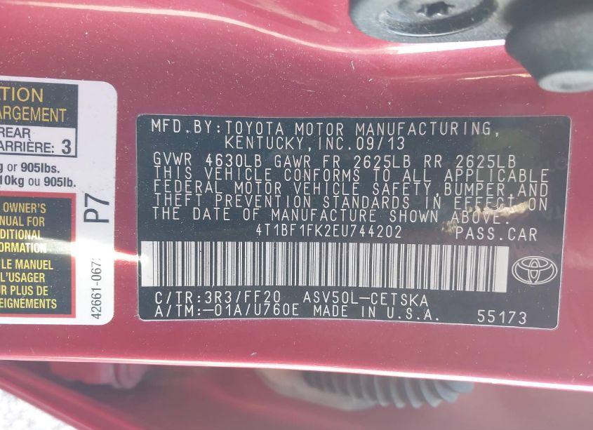 Photo 9 of 2014 Toyota Camry SE (VIN 4T1BF1FK2EU744202)