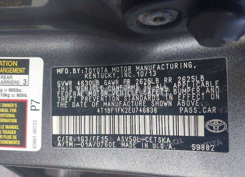 Photo 9 of 2014 Toyota Camry SE (VIN 4T1BF1FK2EU746838)