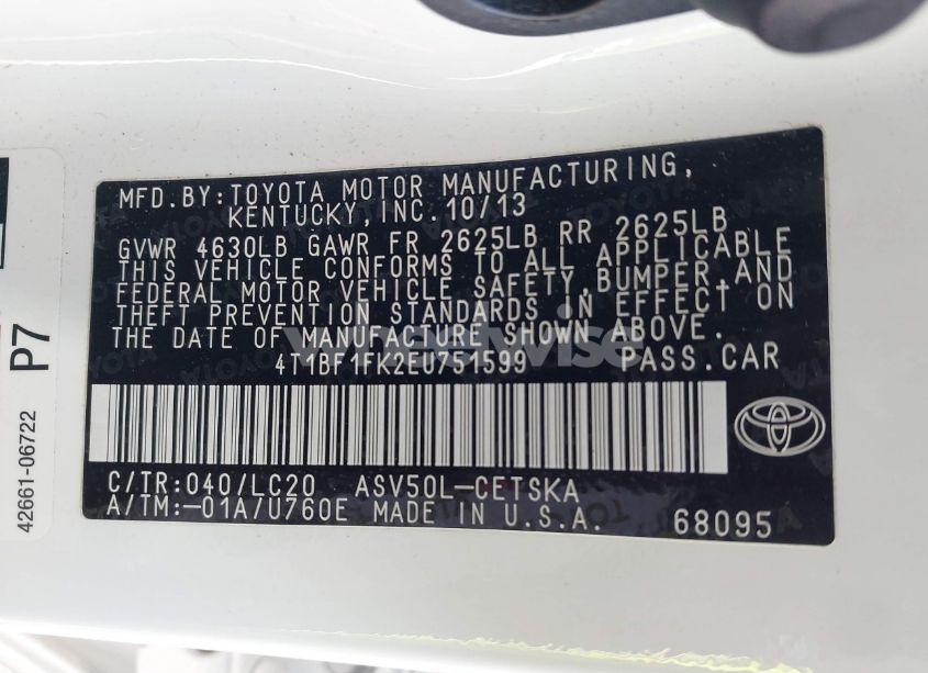 Photo 9 of 2014 Toyota Camry SE (VIN 4T1BF1FK2EU751599)