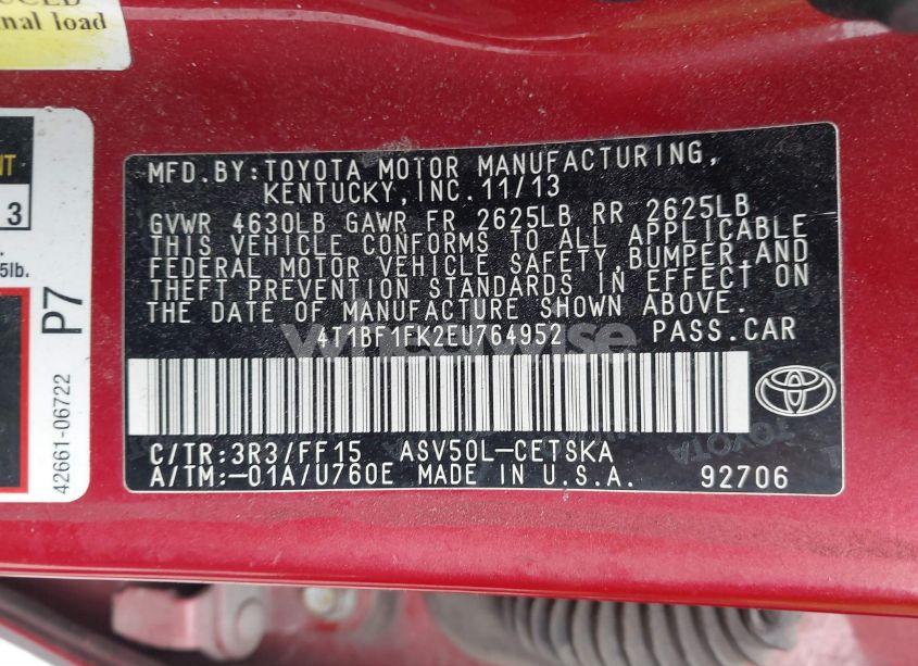 Photo 9 of 2014 Toyota Camry SE (VIN 4T1BF1FK2EU764952)