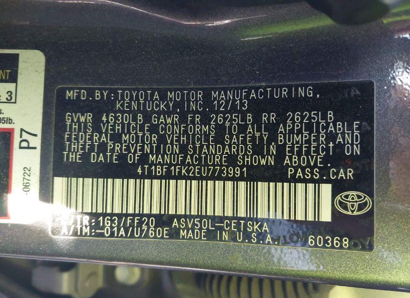 Photo 9 of 2014 Toyota Camry SE (VIN 4T1BF1FK2EU773991)