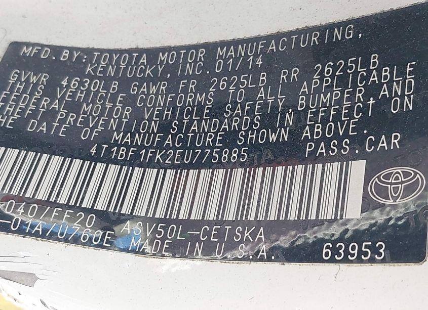 Photo 9 of 2014 Toyota Camry SE (VIN 4T1BF1FK2EU775885)