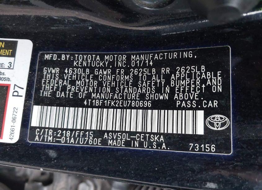 Photo 9 of 2014 Toyota Camry SE (VIN 4T1BF1FK2EU780696)