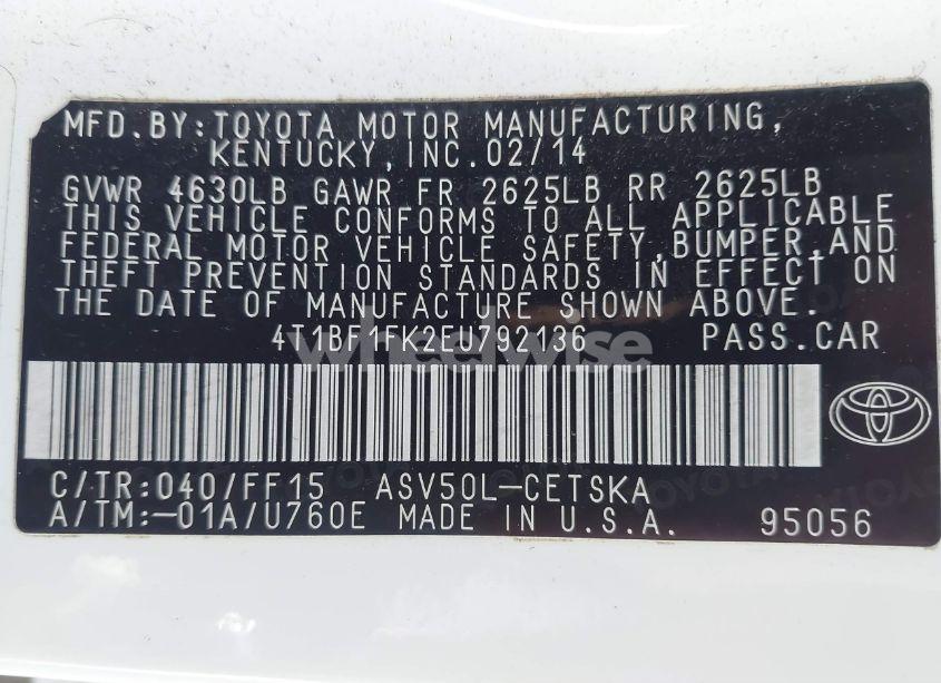 Photo 9 of 2014 Toyota Camry SE (VIN 4T1BF1FK2EU792136)