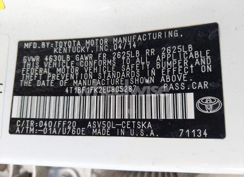 Photo 9 of 2014 Toyota Camry SE (VIN 4T1BF1FK2EU805287)