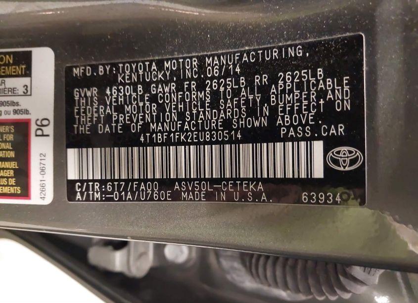 Photo 9 of 2014 Toyota Camry L (VIN 4T1BF1FK2EU830514)