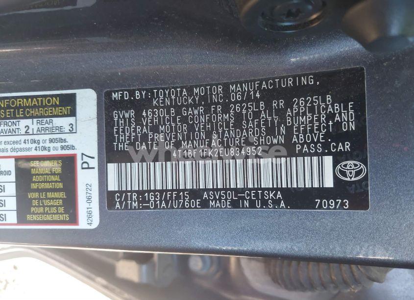 Photo 9 of 2014 Toyota Camry SE (VIN 4T1BF1FK2EU834952)