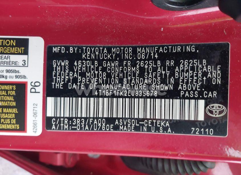 Photo 9 of 2014 Toyota Camry L (VIN 4T1BF1FK2EU835678)