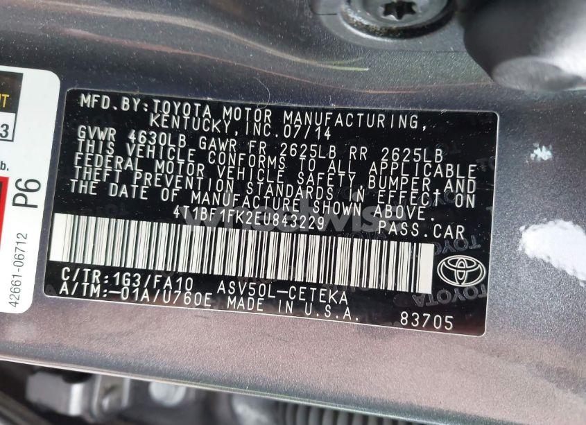 Photo 9 of 2014 Toyota Camry L (VIN 4T1BF1FK2EU843229)