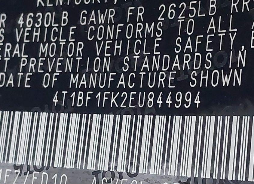 Photo 9 of 2014 Toyota Camry LE (VIN 4T1BF1FK2EU844994)