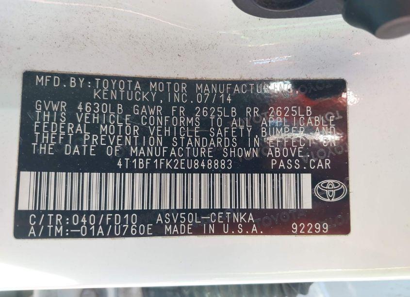 Photo 9 of 2014 Toyota Camry LE (VIN 4T1BF1FK2EU848883)