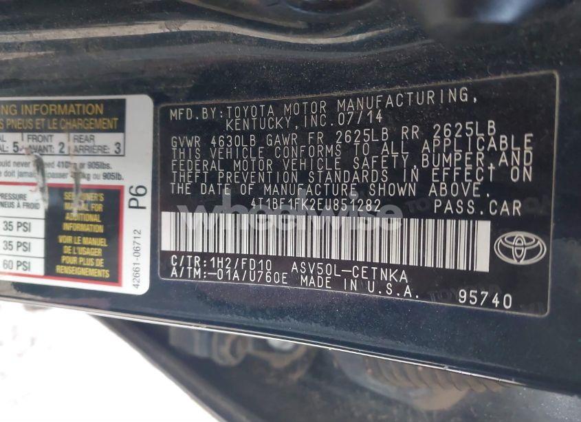 Photo 9 of 2014 Toyota Camry LE (VIN 4T1BF1FK2EU851282)