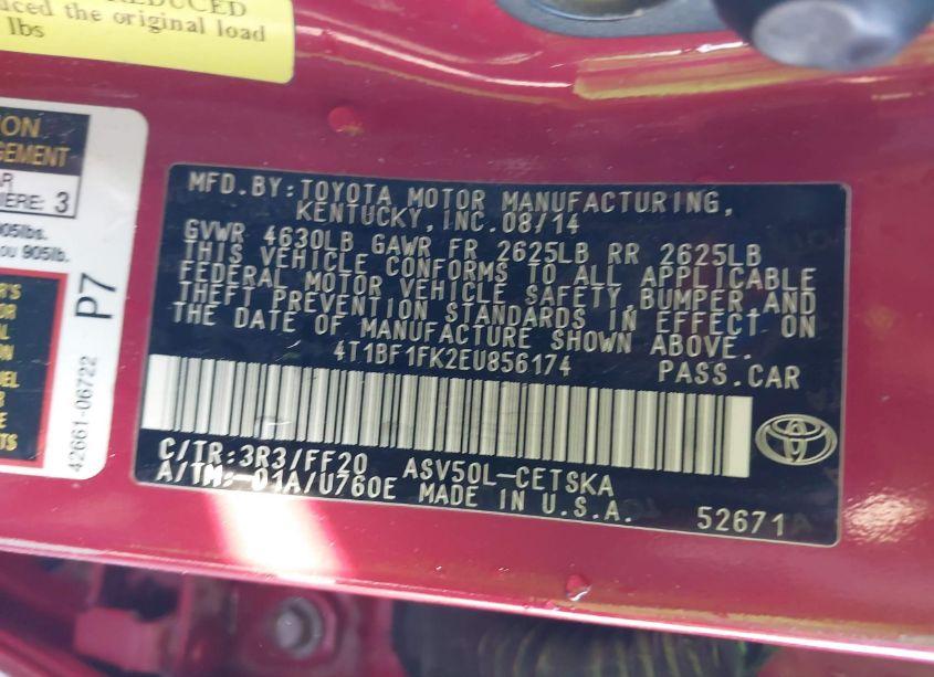 Photo 9 of 2014 Toyota Camry SE (VIN 4T1BF1FK2EU856174)