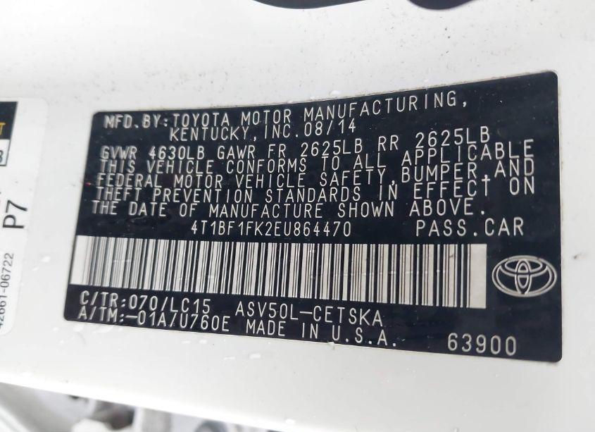 Photo 9 of 2014 Toyota Camry SE (VIN 4T1BF1FK2EU864470)