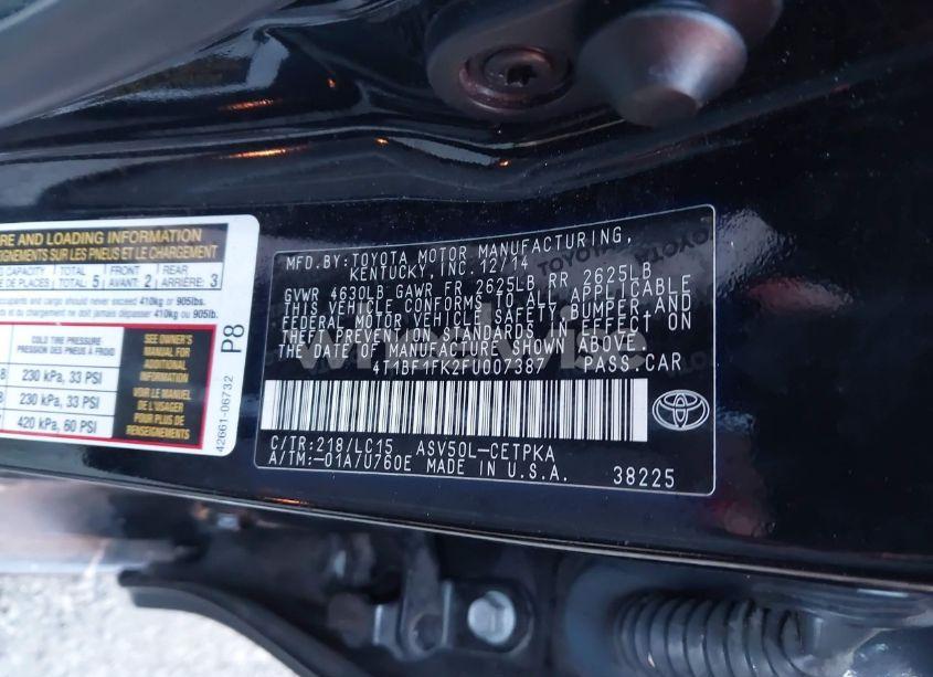 Photo 8 of 2015 Toyota Camry XSE (VIN 4T1BF1FK2FU007387)