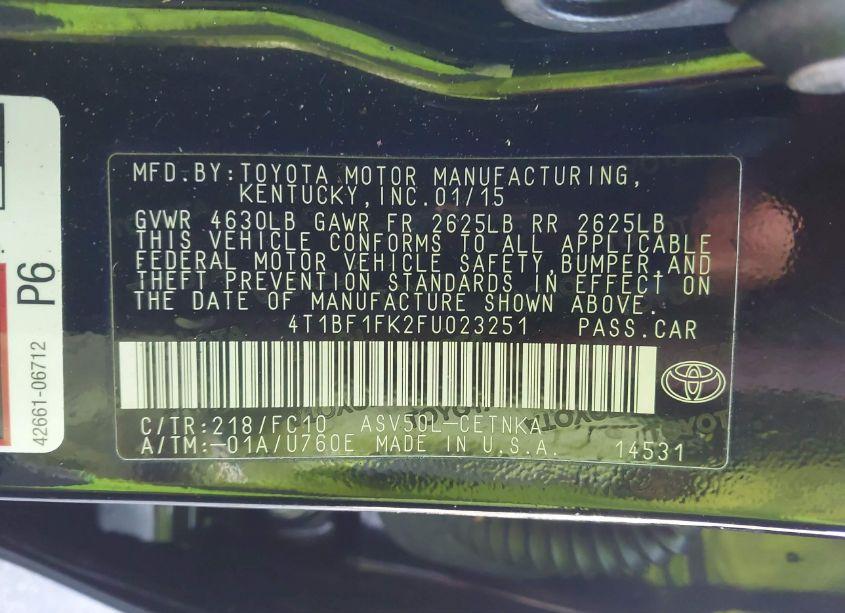 Photo 9 of 2015 Toyota Camry LE (VIN 4T1BF1FK2FU023251)