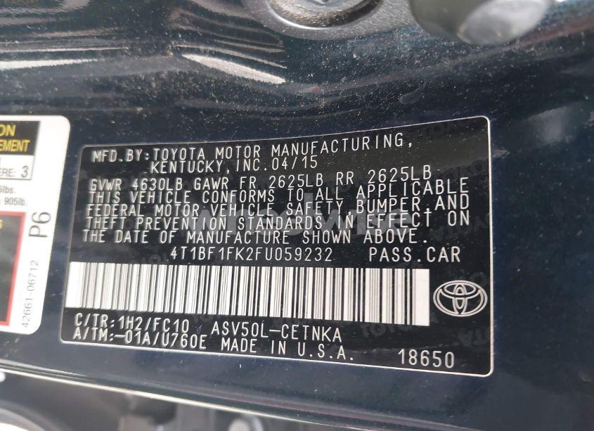 Photo 9 of 2015 Toyota Camry LE (VIN 4T1BF1FK2FU059232)