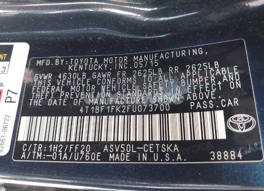 Photo 9 of 2015 Toyota Camry SE (VIN 4T1BF1FK2FU073700)