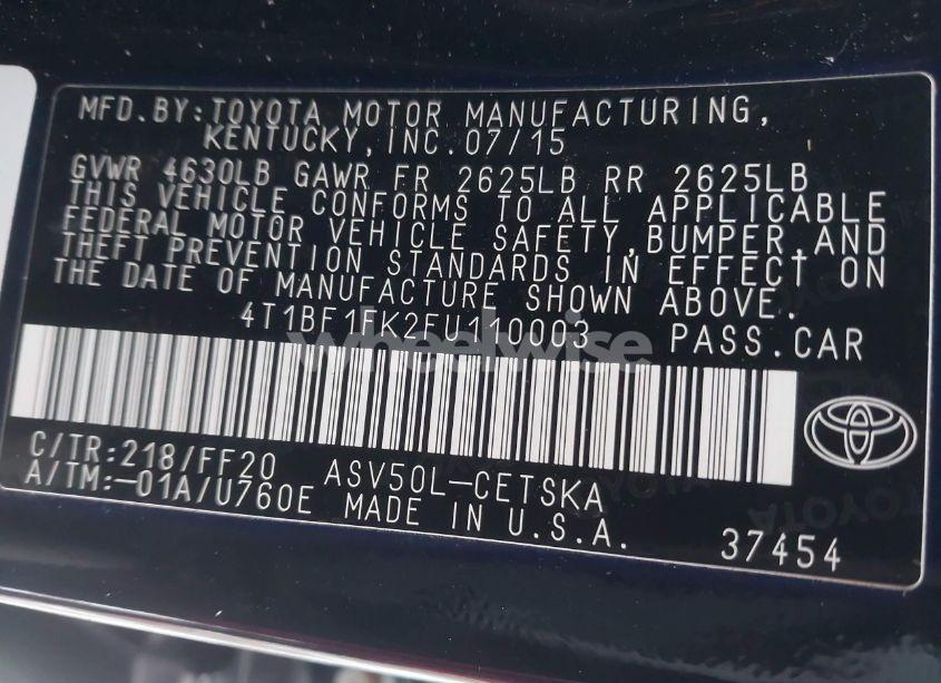 Photo 9 of 2015 Toyota Camry SE (VIN 4T1BF1FK2FU110003)