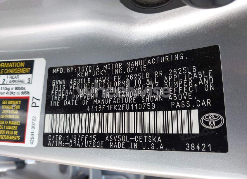 Photo 9 of 2015 Toyota Camry SE (VIN 4T1BF1FK2FU110759)