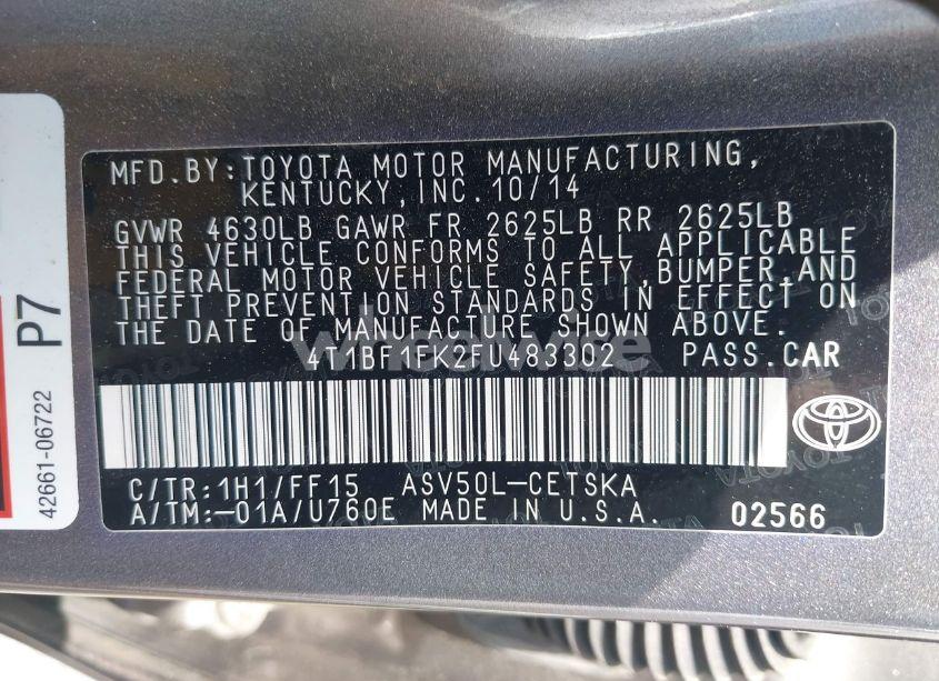 Photo 9 of 2015 Toyota Camry SE (VIN 4T1BF1FK2FU483302)
