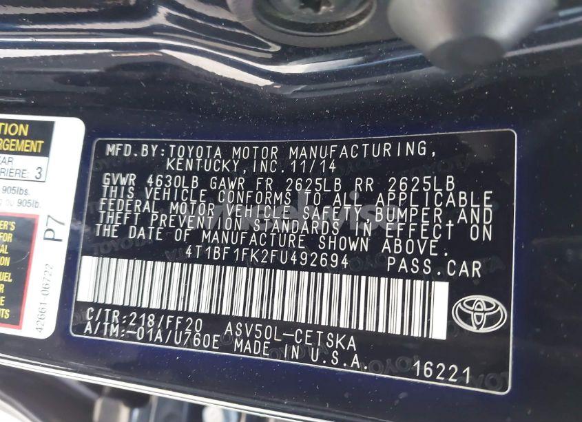 Photo 9 of 2015 Toyota Camry SE (VIN 4T1BF1FK2FU492694)