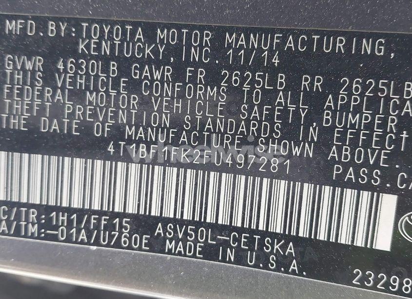 Photo 9 of 2015 Toyota Camry SE (VIN 4T1BF1FK2FU497281)