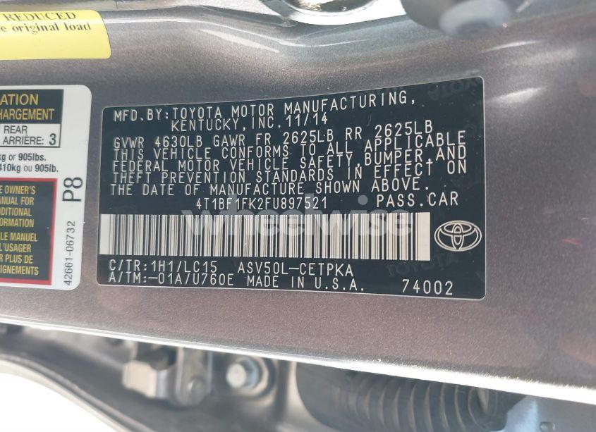 Photo 9 of 2015 Toyota Camry XSE (VIN 4T1BF1FK2FU897521)