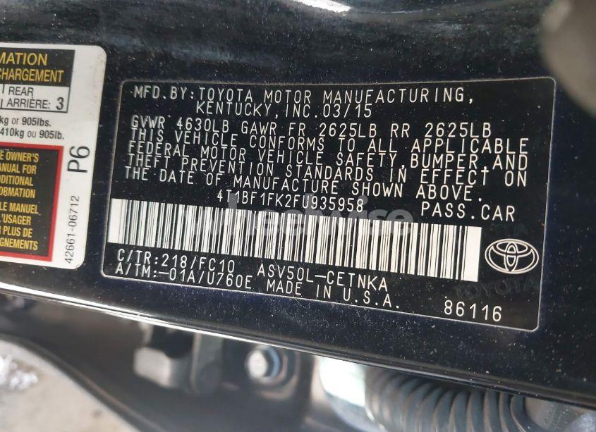 Photo 9 of 2015 Toyota Camry LE (VIN 4T1BF1FK2FU935958)