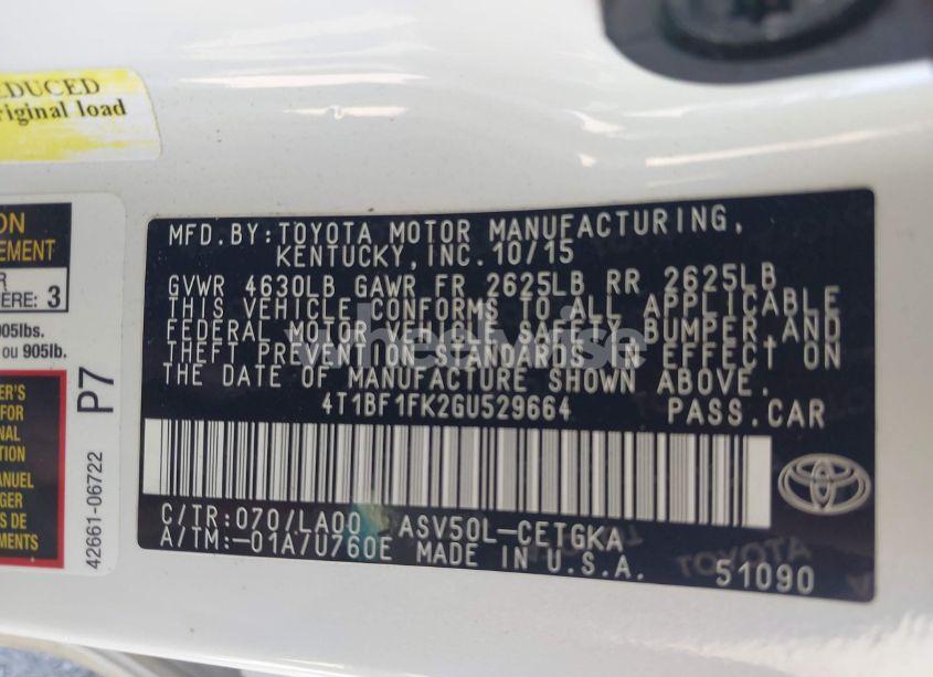 Photo 9 of 2016 Toyota Camry XLE (VIN 4T1BF1FK2GU529664)