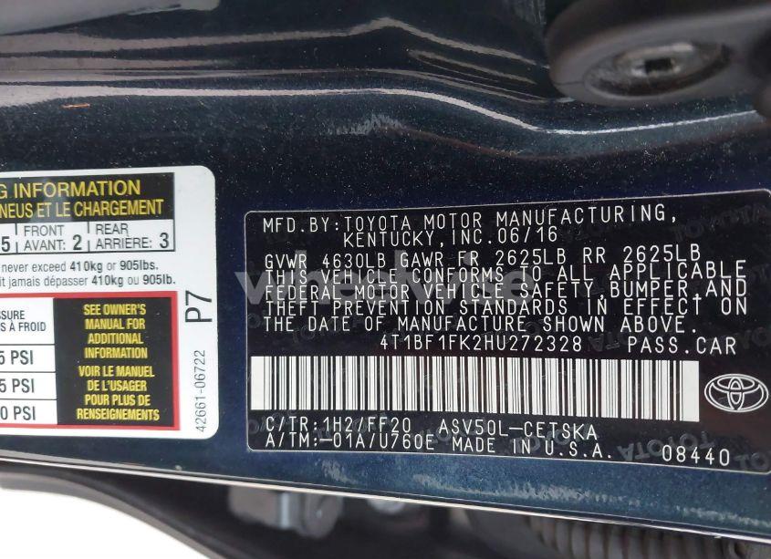 Photo 9 of 2017 Toyota Camry SE (VIN 4T1BF1FK2HU272328)