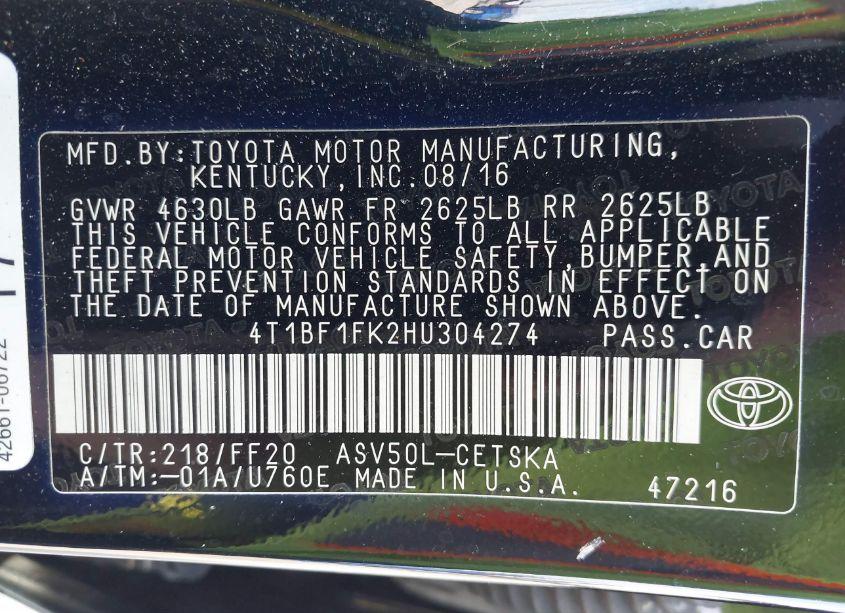 Photo 9 of 2017 Toyota Camry SE (VIN 4T1BF1FK2HU304274)