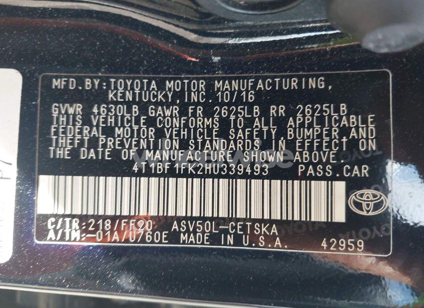 Photo 9 of 2017 Toyota Camry SE (VIN 4T1BF1FK2HU339493)