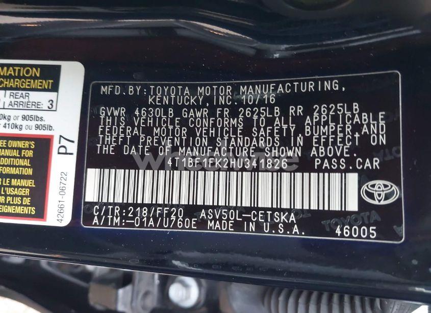 Photo 9 of 2017 Toyota Camry SE (VIN 4T1BF1FK2HU341826)