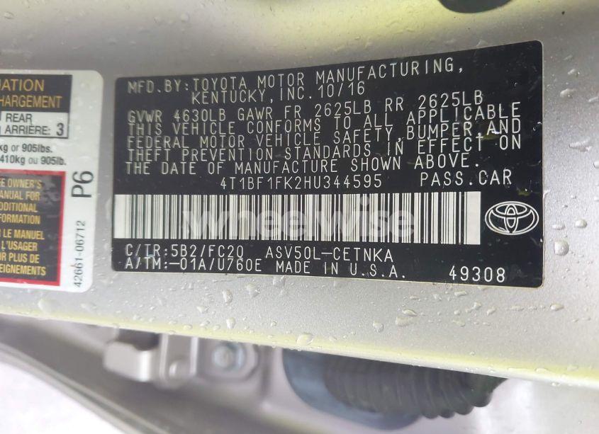 Photo 9 of 2017 Toyota Camry LE (VIN 4T1BF1FK2HU344595)