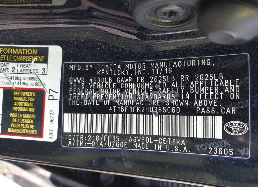 Photo 9 of 2017 Toyota Camry SE (VIN 4T1BF1FK2HU365060)