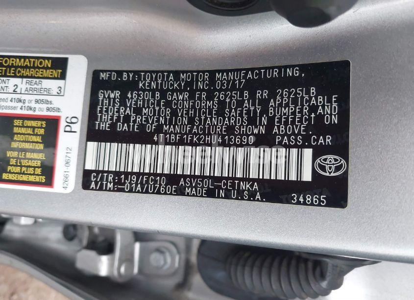 Photo 9 of 2017 Toyota Camry LE (VIN 4T1BF1FK2HU413690)