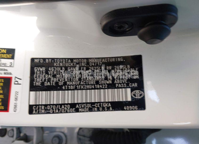 Photo 9 of 2017 Toyota Camry XLE (VIN 4T1BF1FK2HU418422)