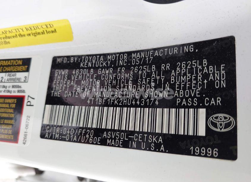 Photo 9 of 2017 Toyota Camry SE (VIN 4T1BF1FK2HU443174)