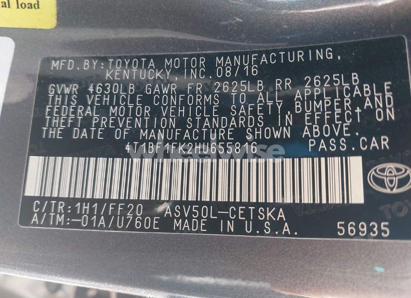 Photo 9 of 2017 Toyota Camry SE (VIN 4T1BF1FK2HU655816)