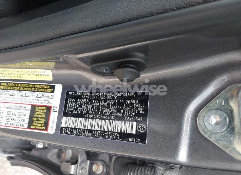 Photo 9 of 2017 Toyota Camry SE (VIN 4T1BF1FK2HU658702)