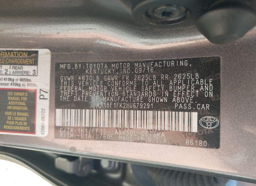 Photo 9 of 2017 Toyota Camry SE (VIN 4T1BF1FK2HU679291)