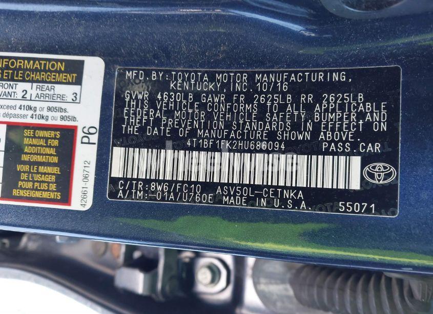 Photo 9 of 2017 Toyota Camry LE (VIN 4T1BF1FK2HU686094)