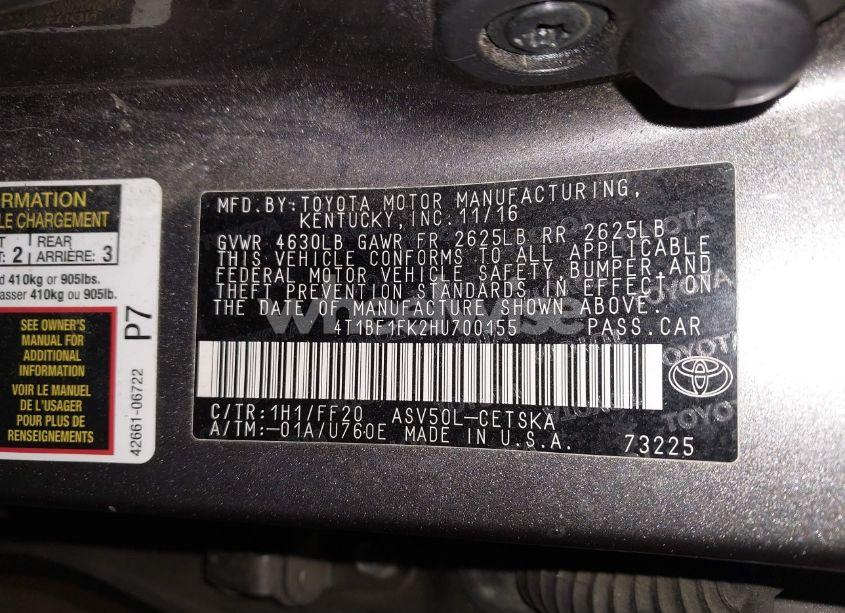 Photo 9 of 2017 Toyota Camry SE (VIN 4T1BF1FK2HU700155)